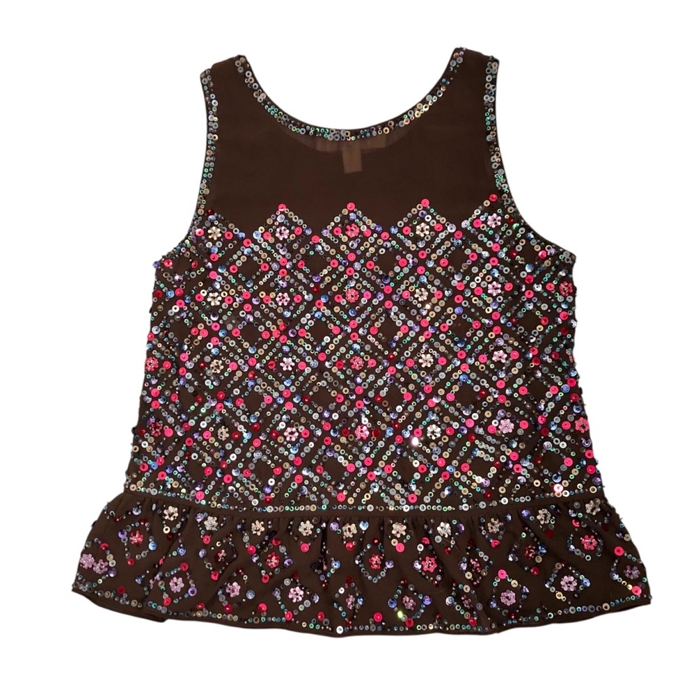 Glam Multicolored Sequin & Mesh Sleeveless Top Size S Boho Fairycore